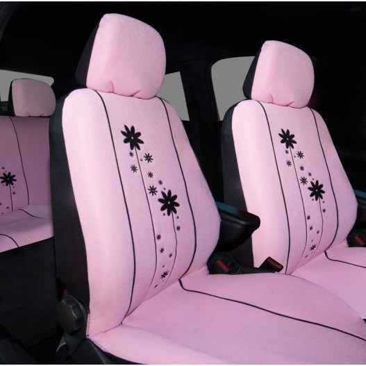 TLH Fundas de asiento de automóvil color rosa para automóvil, Galaxy 13,  fundas de asiento de cuero sintético de lujo a rayas metálicas, bolsillos